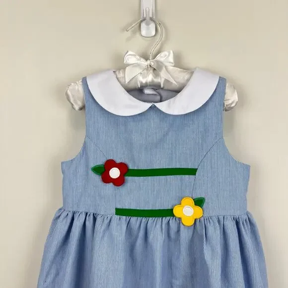 Florence Eiseman Junior Cord Dress with Flowers Blue 4T NWT - Picture 2 of 9